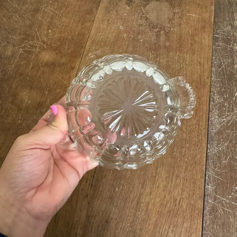 Vintage Clear Pressed‎ Molded Glass Dish with handles MISSING LID